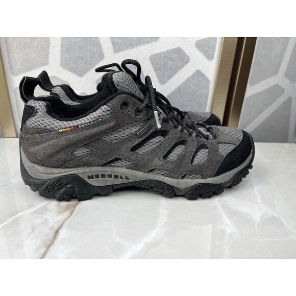 MERRELL Men Moab WP Hiking Shoes Beluga Sz 9 Waterproof Gray Leather Textile - Picture 4 of 9